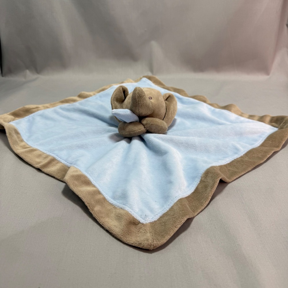 Carter's Elephant Lovey Security Blanket Baby Blue Rattle Satin Velour 15"x15"